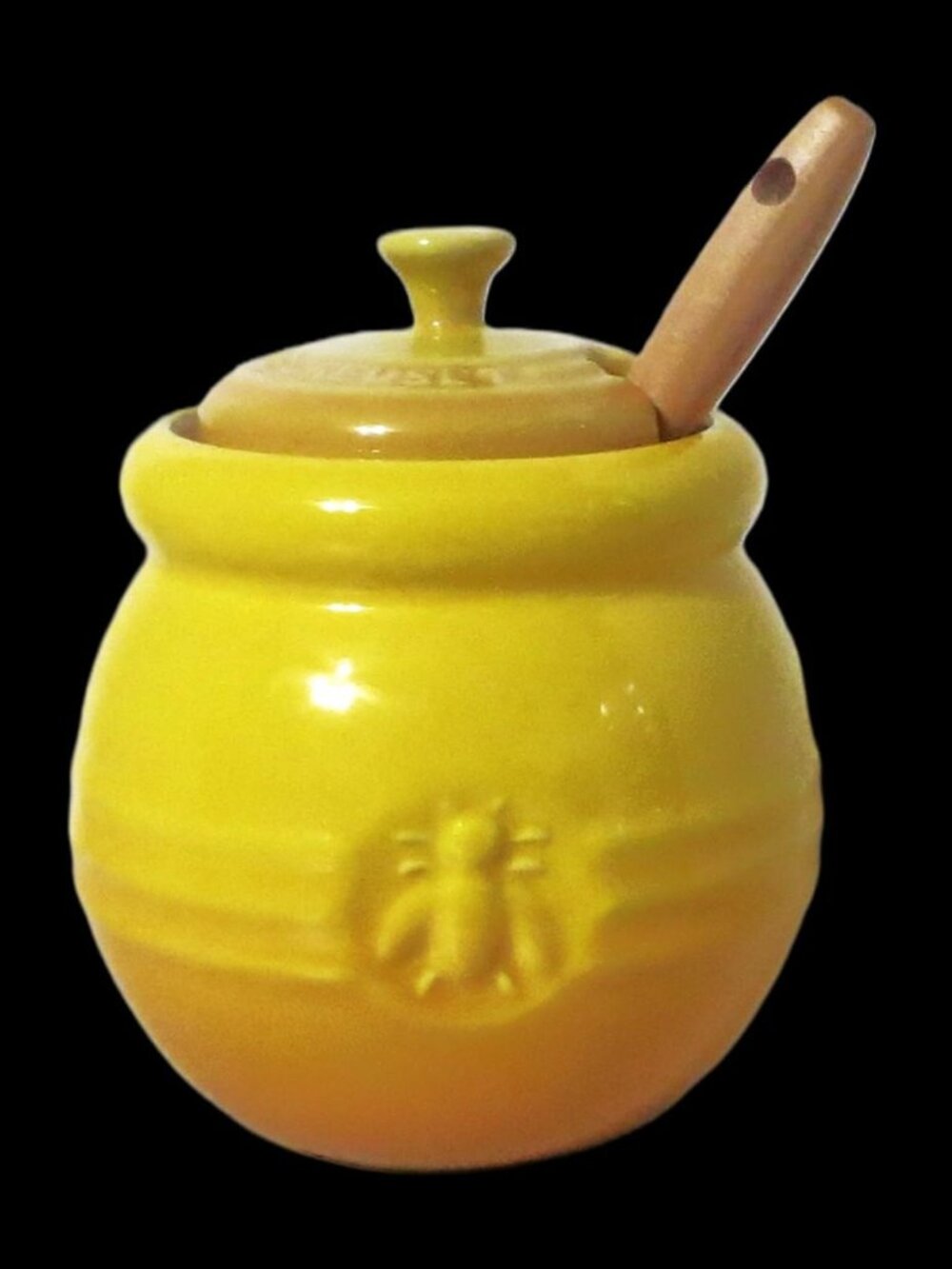 Le Creuset Honey Pot Soleil Yellow Stoneware Jar with Lid Wooden Dipper
